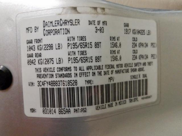 3C4FY48B83T618528 - 2003 CHRYSLER PT CRUISER CLASSIC  照片 10