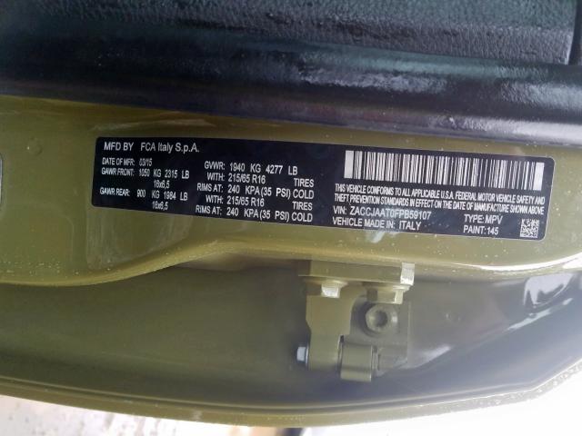 ZACCJAAT0FPB59107 - 2015 JEEP RENEGADE SPORT  լուսանկար 10