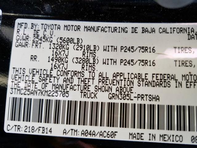 3TMCZ5AN7KM225705 - 2019 TOYOTA TACOMA DOUBLE CAB  照片 10