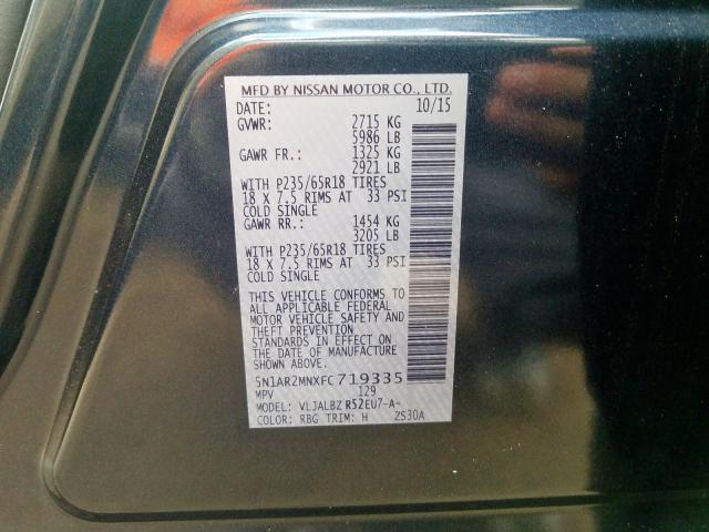 5N1AR2MNXFC719335 - 2015 NISSAN PATHFINDER S  照片 10