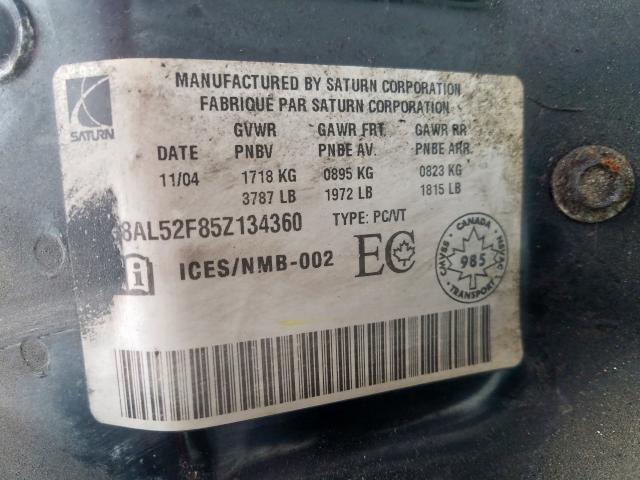 1G8AL52F85Z134360 - 2005 SATURN ION LEVEL 3  photo 10