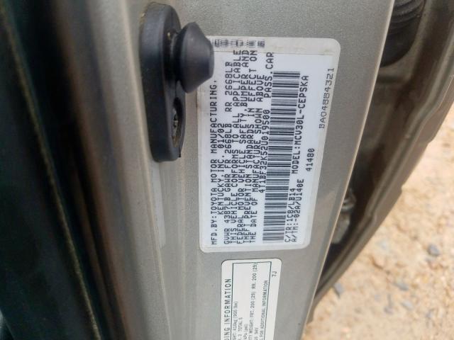 4T1BF32K52U019500 - 2002 TOYOTA CAMRY LE  photo 10