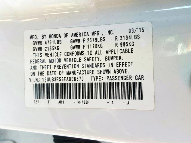 19UUB3F58FA006570 - 2015 ACURA TLX TECH  photo 10