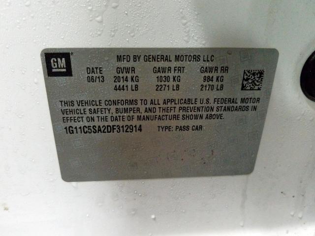 1G11C5SA2DF312914 - 2013 CHEVROLET MALIBU 1LT  照片 10