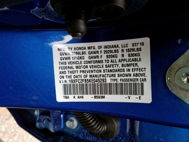 19XFC2F85KE045293 - 2019 HONDA CIVIC SPORT  照片 10
