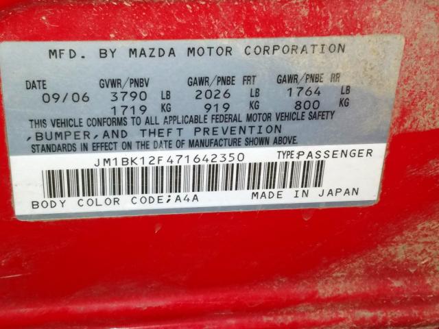 JM1BK12F471642350 - 2007 MAZDA 3 I  photo 10