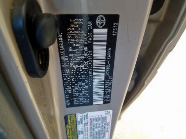 4T1BE32K95U431121 - 2005 TOYOTA CAMRY LE  photo 10