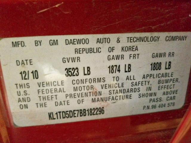 KL1TD5DE7BB182296 - 2011 CHEVROLET AVEO LS  ფოტო 10