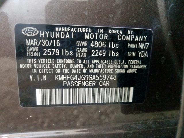 KMHFG4JG9GA559748 - 2016 HYUNDAI AZERA  photo 10