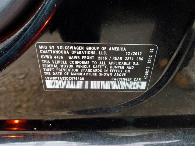 1VWBP7A32DC076438 - 2013 VOLKSWAGEN PASSAT SE  photo 10