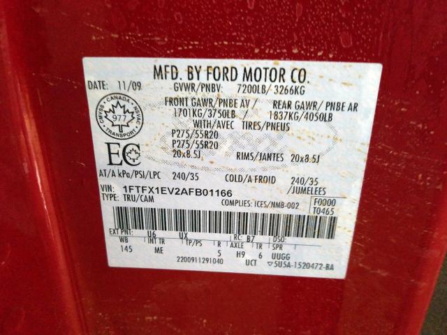 1FTFX1EV2AFB01166 - 2010 FORD F150 SUPER CAB  photo 10