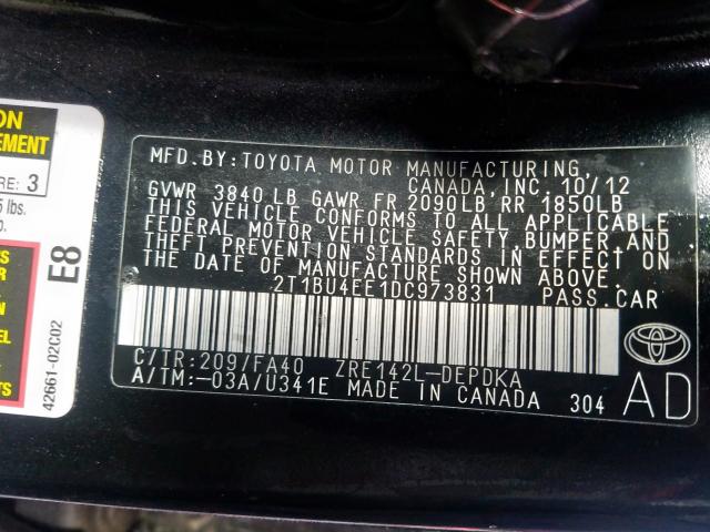 2T1BU4EE1DC973831 - 2013 TOYOTA COROLLA BASE  photo 10