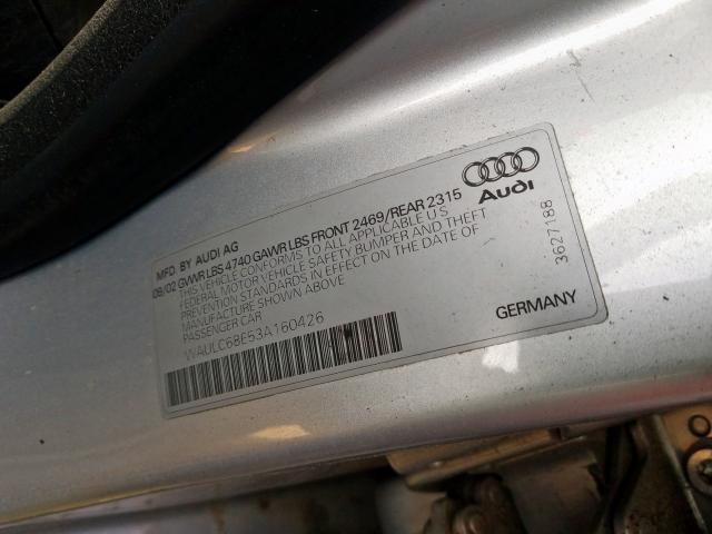 WAULC68E53A160426 - 2003 AUDI A4 1.8T QUATTRO  photo 10