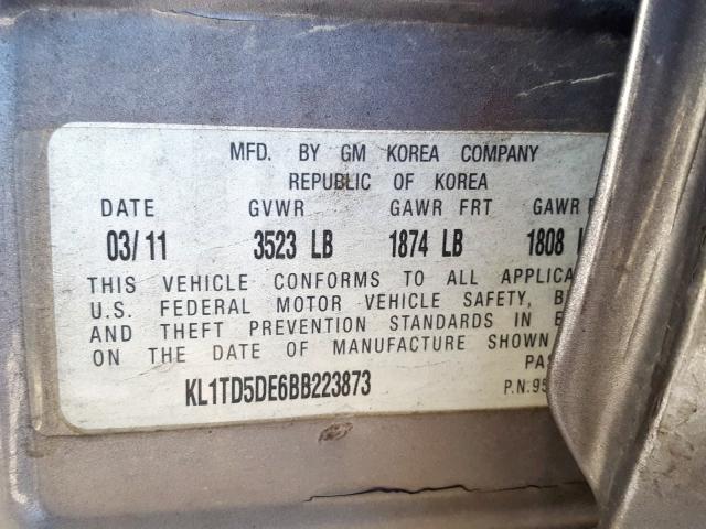 KL1TD5DE6BB223873 - 2011 CHEVROLET AVEO LS  ფოტო 10