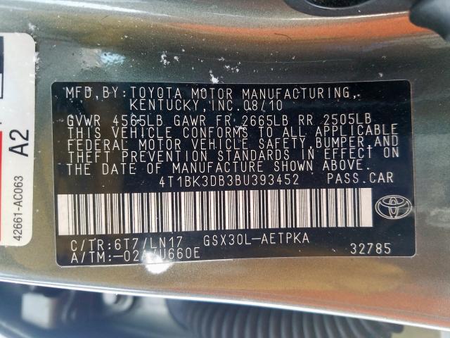 4T1BK3DB3BU393452 - 2011 TOYOTA AVALON BASE  照片 10