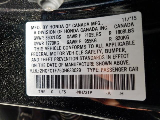 2HGFC1F75GH633029 - 2016 HONDA CIVIC EXL  照片 10