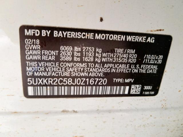 5UXKR2C58J0Z16720 - 2018 BMW X5 SDRIVE35I  photo 10