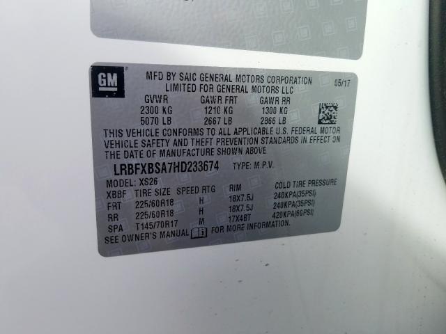 LRBFXBSA7HD233674 - 2017 BUICK ENVISION ESSENCE  լուսանկար 10