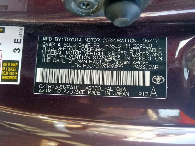 JTKJF5C72D3049495 - 2013 TOYOTA SCION TC  ფოტო 10