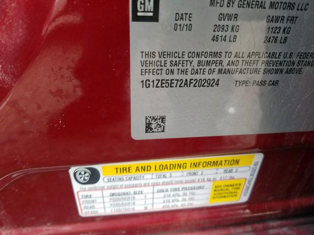 1G1ZE5E72AF202924 - 2010 CHEVROLET MALIBU LTZ  ფოტო 10