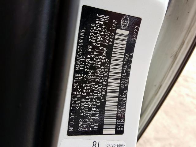 4T1BK1EB7DU002227 - 2013 TOYOTA AVALON BASE  照片 10