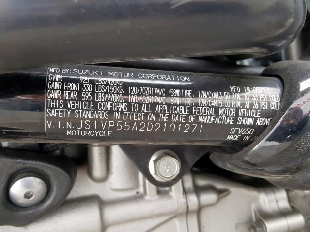 JS1VP55A2D2101271 - 2013 SUZUKI SV650  photo 10