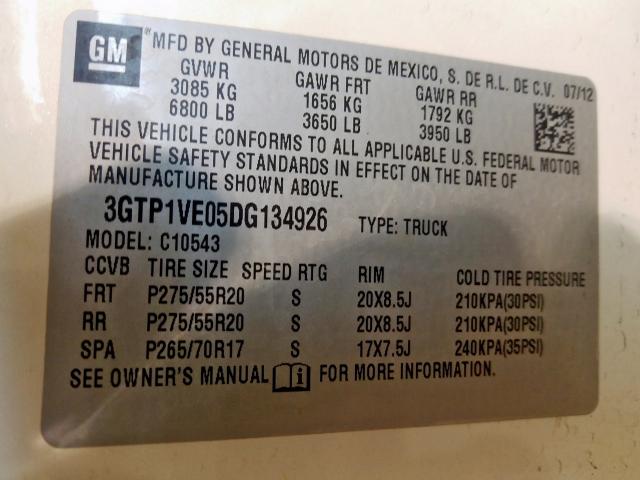 3GTP1VE05DG134926 - 2013 GMC SIERRA C1500 SLE  photo 10