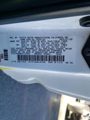 5TETU4GN0AZ714335 - 2010 TOYOTA TACOMA PRERUNNER ACCESS CAB WHITE photo 10