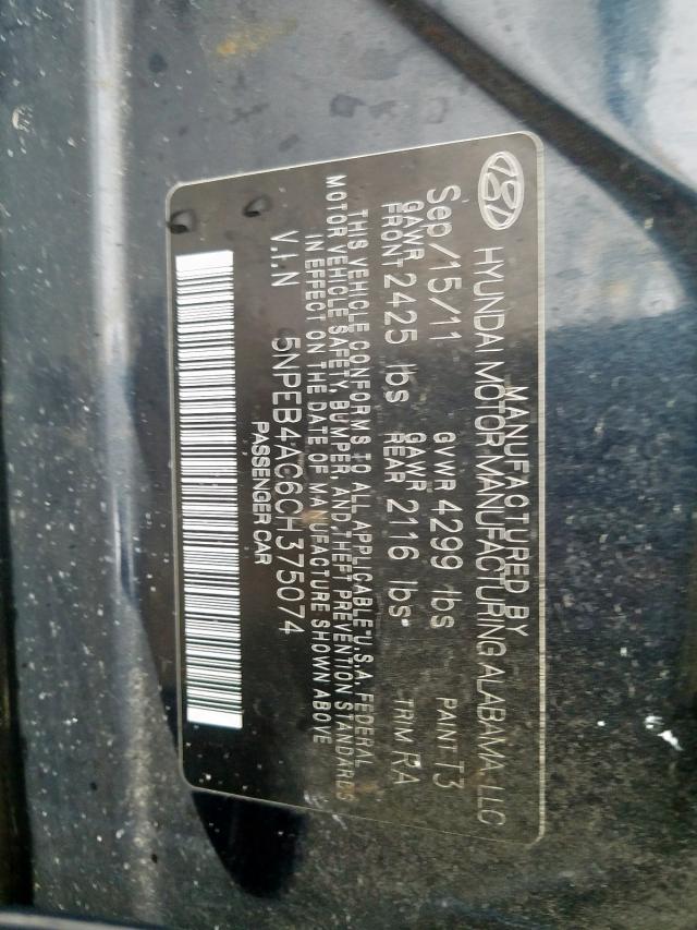 5NPEB4AC6CH375074 - 2012 HYUNDAI SONATA GLS  photo 10