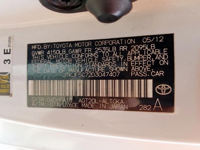 JTKJF5C72D3047407 - 2013 TOYOTA SCION TC  photo 10