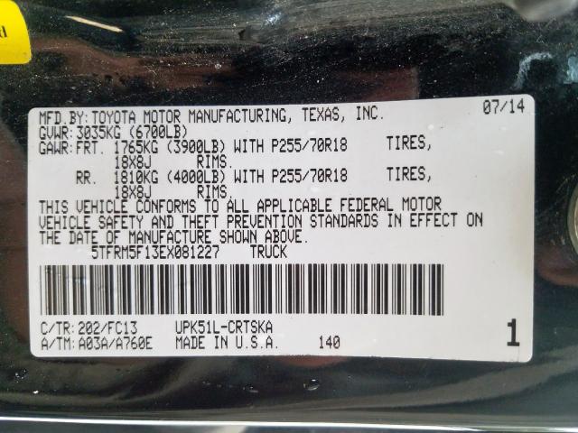 5TFRM5F13EX081227 - 2014 TOYOTA TUNDRA DOUBLE CAB SR/SR5  photo 10