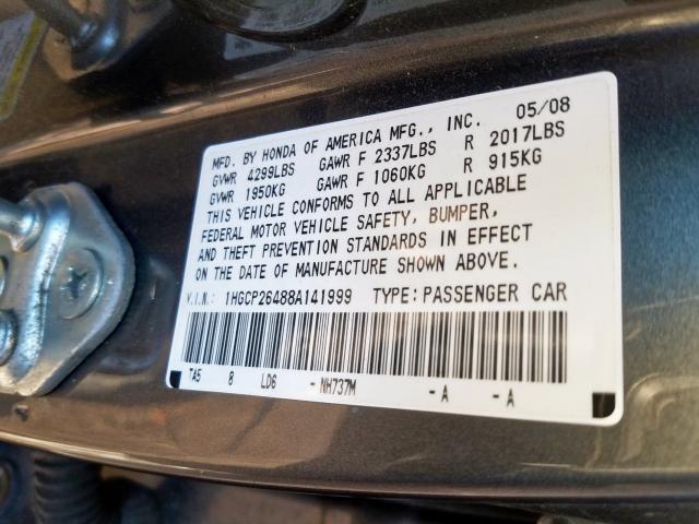 1HGCP26488A141999 - 2008 HONDA ACCORD LXP  photo 10