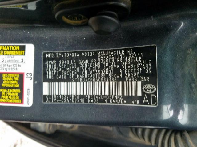 2T1BU4EE0BC584188 - 2011 TOYOTA COROLLA BASE  photo 10