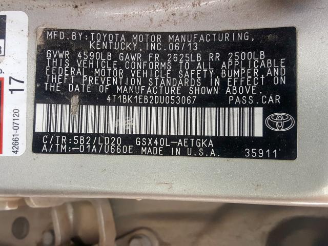 4T1BK1EB2DU053067 - 2013 TOYOTA AVALON BASE  照片 10