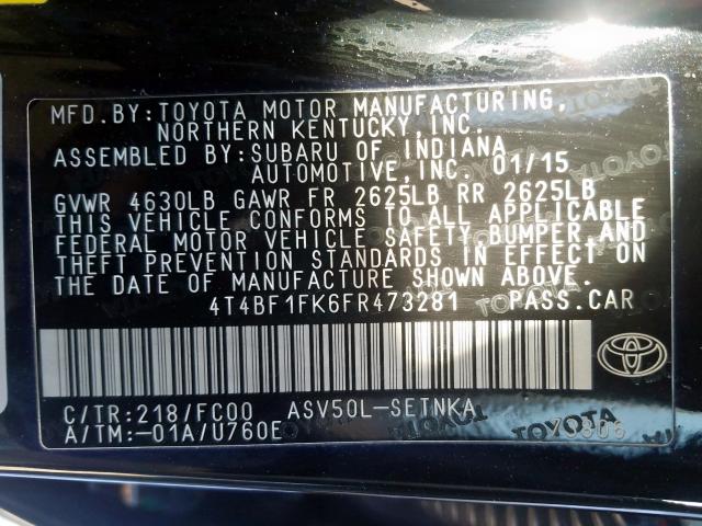 4T4BF1FK6FR473281 - 2015 TOYOTA CAMRY LE  photo 10