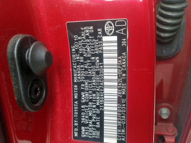 2T1BU4EE7AC503041 - 2010 TOYOTA COROLLA BASE  foto 10