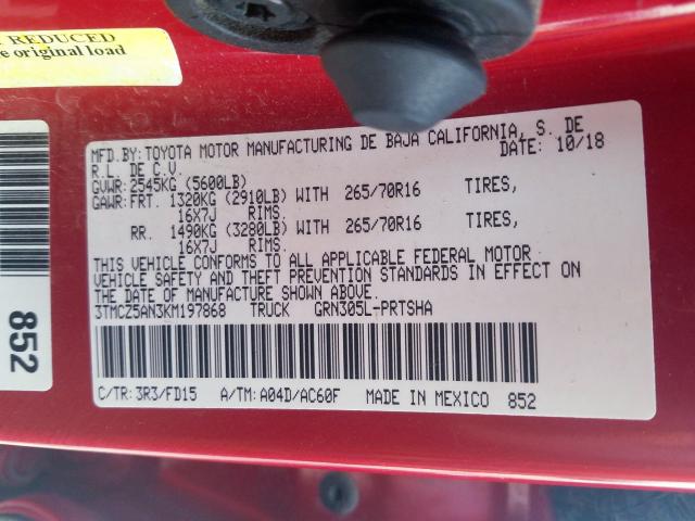 3TMCZ5AN3KM197868 - 2019 TOYOTA TACOMA DOUBLE CAB  照片 10