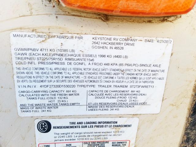 4YDF27320D1530220 - 2013 KEYSTONE SPRINTER  photo 10