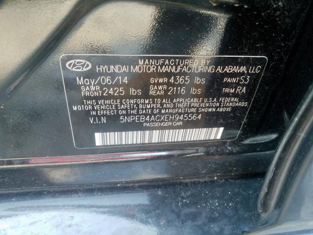 5NPEB4ACXEH945564 - 2014 HYUNDAI SONATA GLS  photo 10