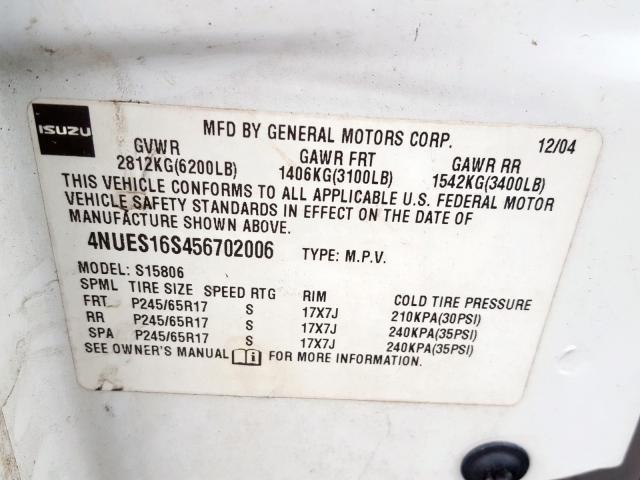 4NUES16S456702006 - 2005 ISUZU ASCENDER S  照片 10