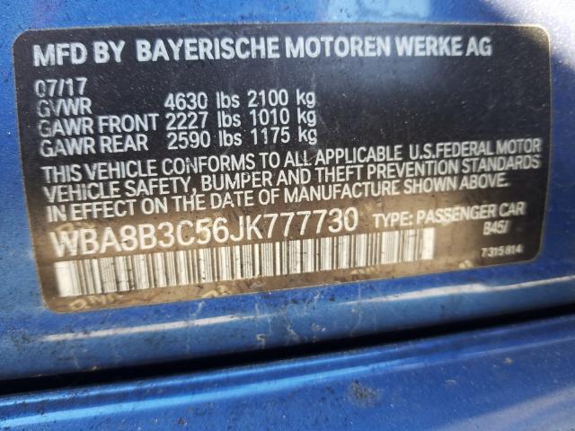 WBA8B3C56JK777730 - 2018 BMW 340 I BLUE photo 10