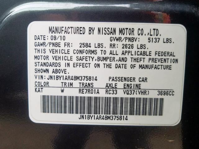 JN1BY1AR4BM375814 - 2011 INFINITI M37 X  photo 10