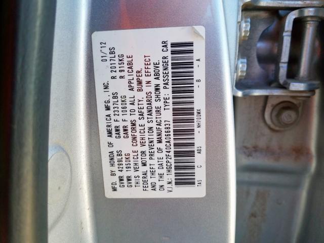 1HGCP2F40CA066837 - 2012 HONDA ACCORD LXP  photo 10