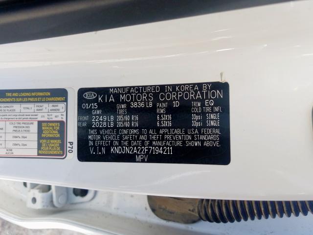 KNDJN2A22F7194211 - 2015 KIA SOUL  photo 10