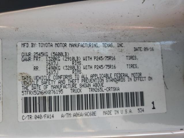 5TFRX5GN6HX076195 - 2017 TOYOTA TACOMA ACCESS CAB Ақ фото 10