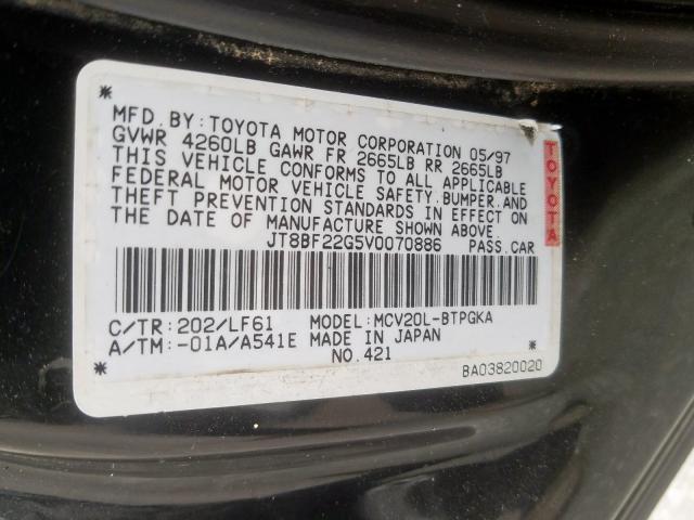 JT8BF22G5V0070886 - 1997 LEXUS ES 300  photo 10