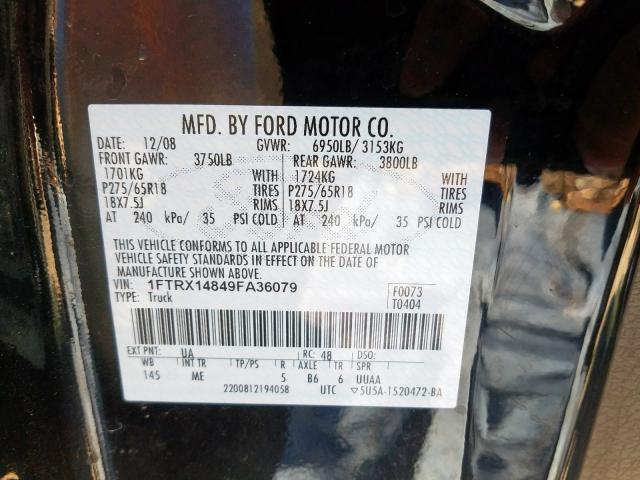 1FTRX14849FA36079 - 2009 FORD F150 SUPER CAB  photo 10