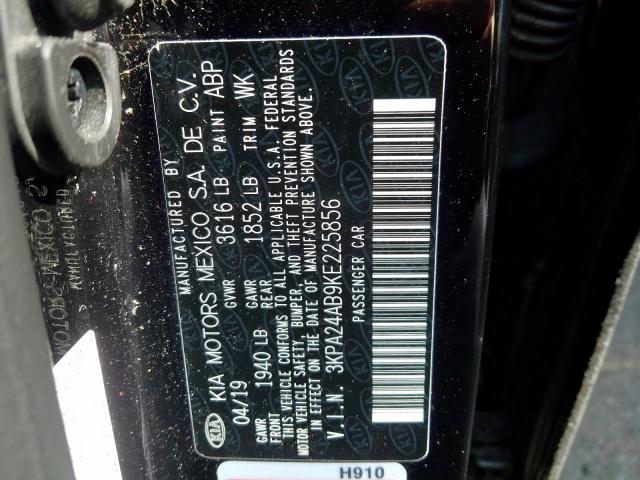 3KPA24AB9KE225856 - 2019 KIA RIO S  photo 10