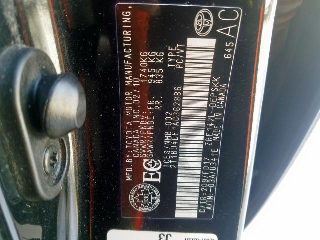 2T1BU4EE1AC362886 - 2010 TOYOTA COROLLA BASE  photo 10