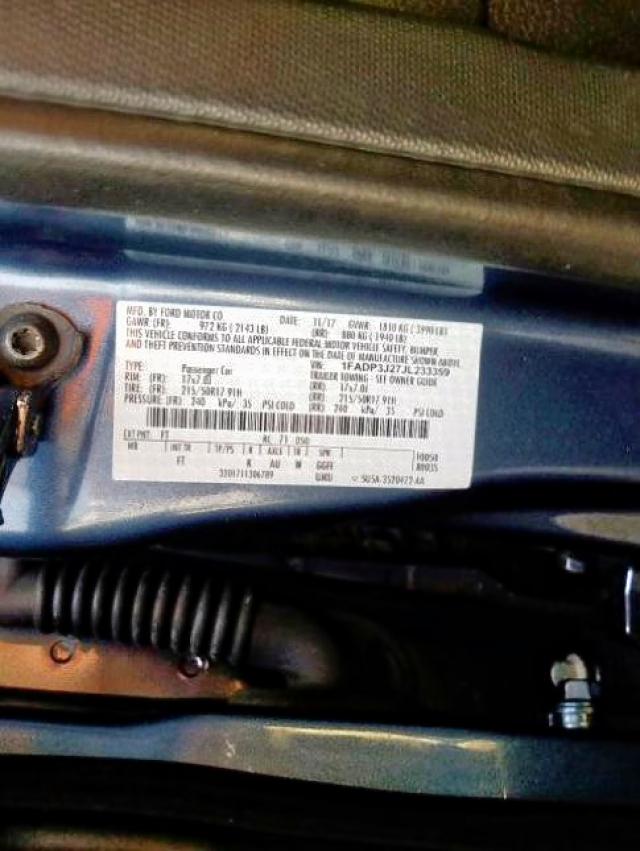 1FADP3J27JL233359 - 2018 FORD FOCUS TITANIUM  photo 10